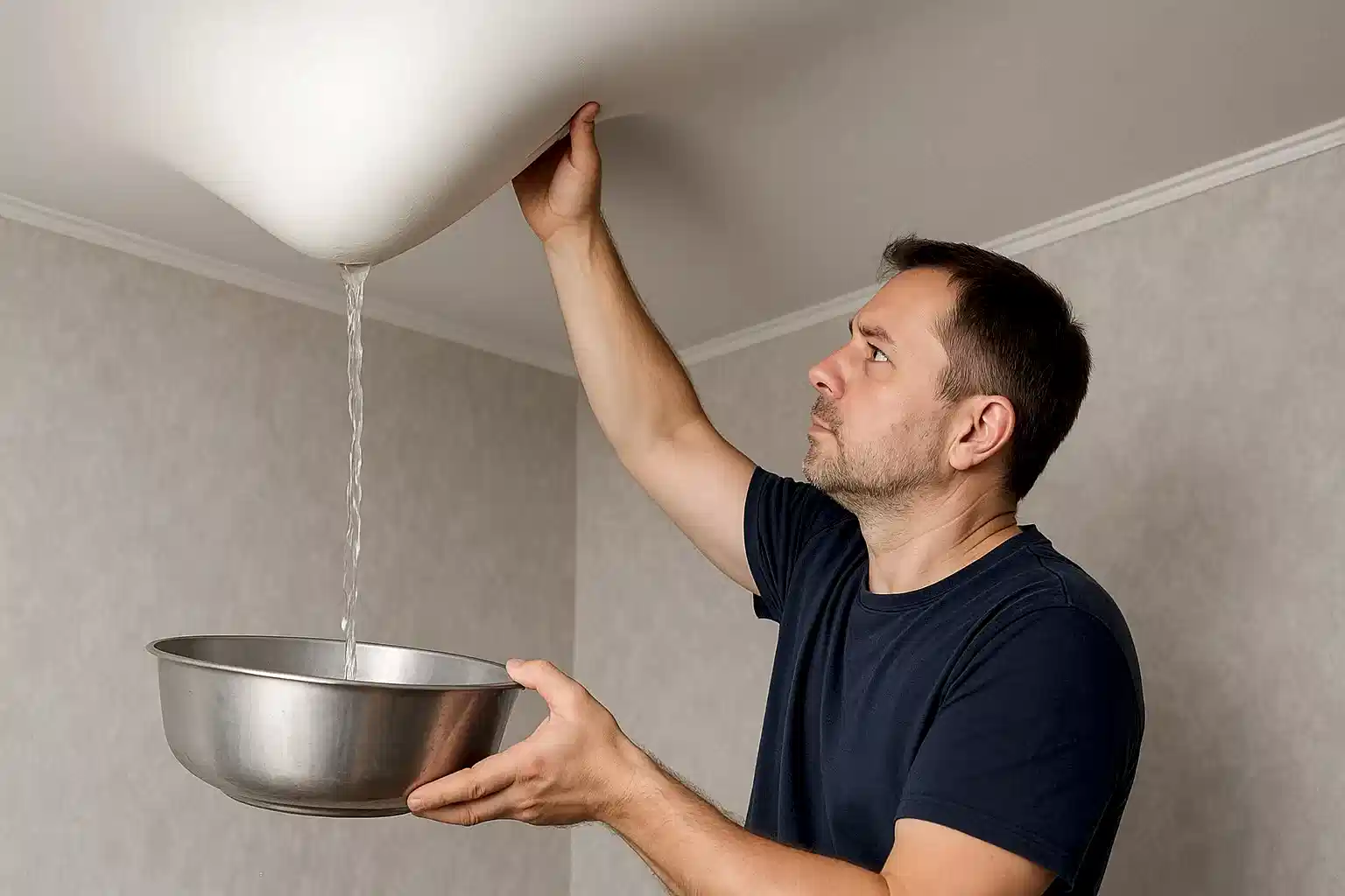 Как слить воду с натяжного потолка самостоятельно